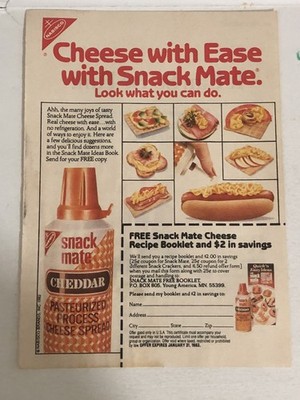 1982 Nabisco Cheddar Snack Mate Print Ad Vintage Advert pa11