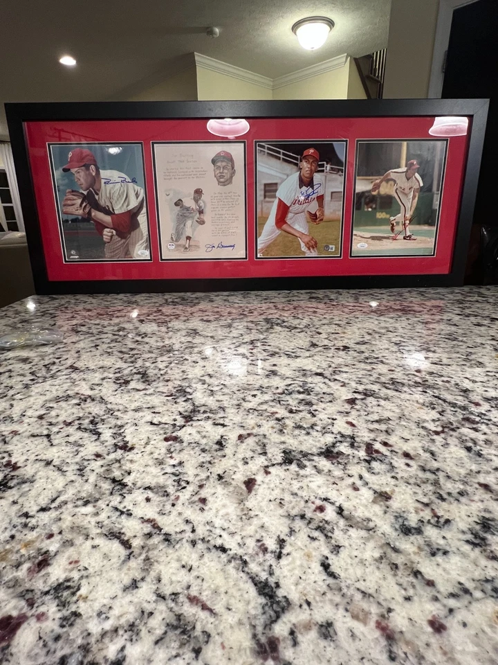 Philadelphia Phillies HOF Pitchers Signed W/COA Roberts Jenkins Bunning Carlton - Image 2 of 4