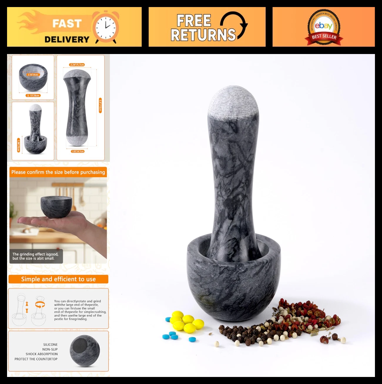 Mini Marble Mortar and Pestle Set - 3.2 Inch Grinder for Herbs, Spices & Pills