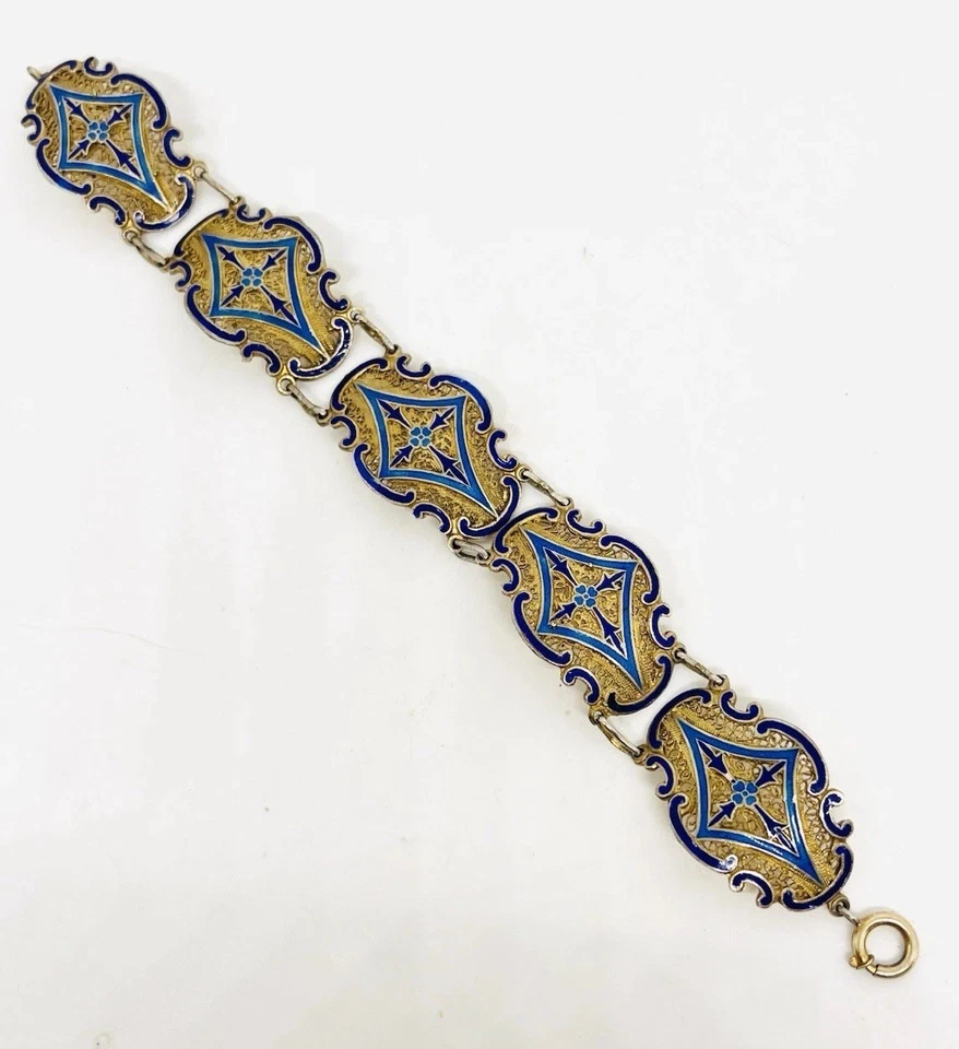 Chinese Export Sterling Silver Blue Enamel Filigree Bracelet 19g Vintage Jewelry - Image 2 of 4