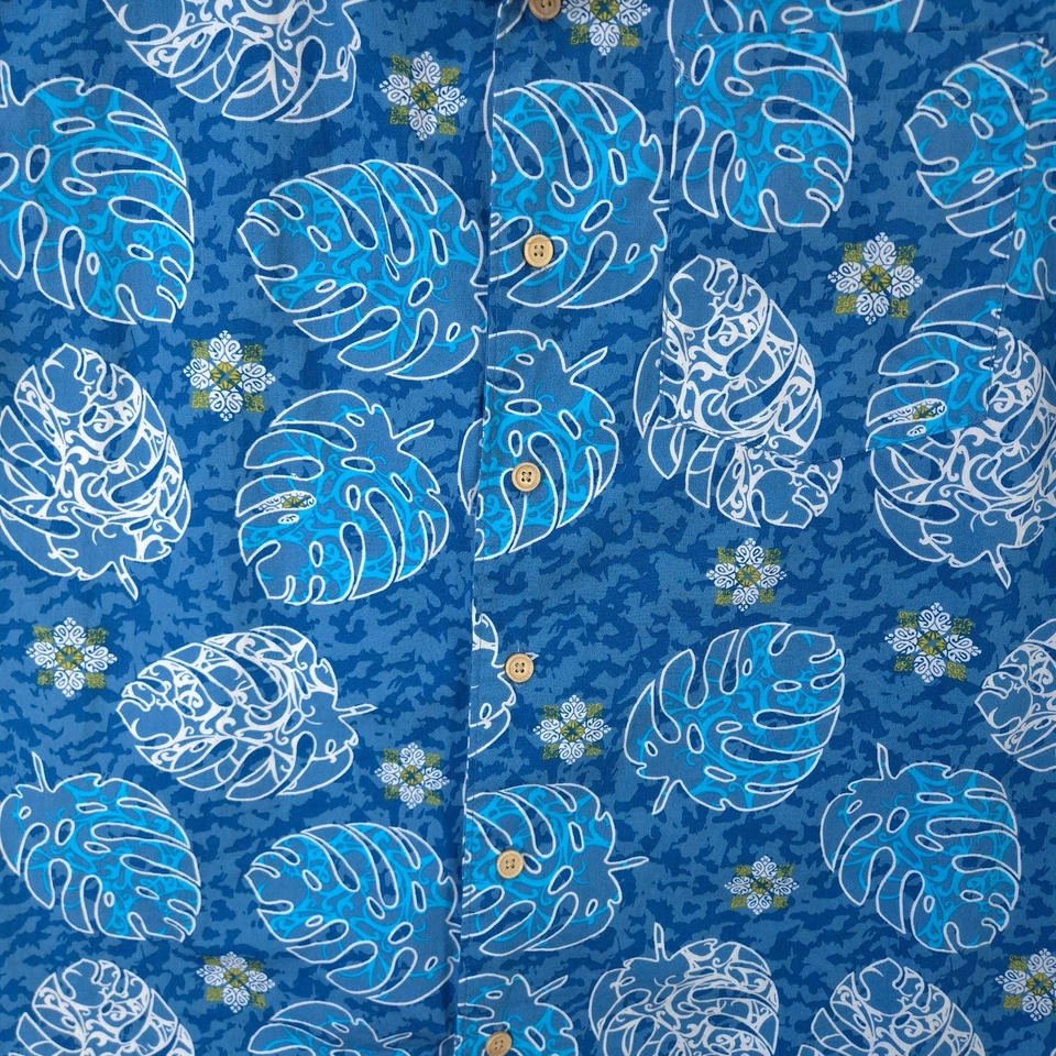 Рубашка мужская Barefoot In Paradise размер XL синяя гавайская тропическая с геометрическим узором на пуговицах - Изображение 3 из 4