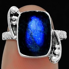 Blue Fire Labradorite - Madagascar 925 Sterling Silver Ring s.7 Jewelry R-1160