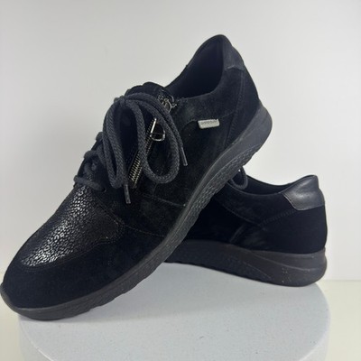 Waldlaufer Women's Black Suede Zipper Lace Up Walking Sneakers Shoes Size 6.5