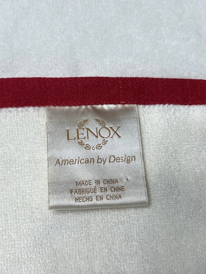 Toalla de baño de Navidad Lenox Holly Berry borde rojo algodón decoración de baño Foto 4 de 4