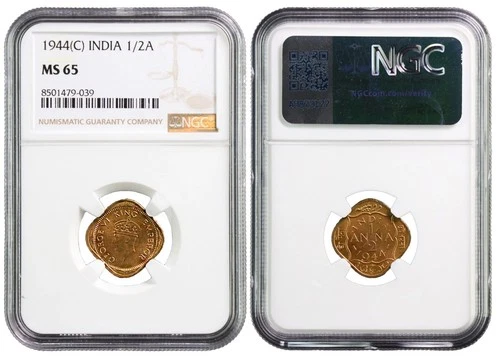 i-650734 British India ½ Anna 1944. NGC MS 65
