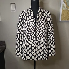 Chicos Blazer Women’s 1 / SMALL Black Cream Polka Dot Long Sleeve Lined Pockets