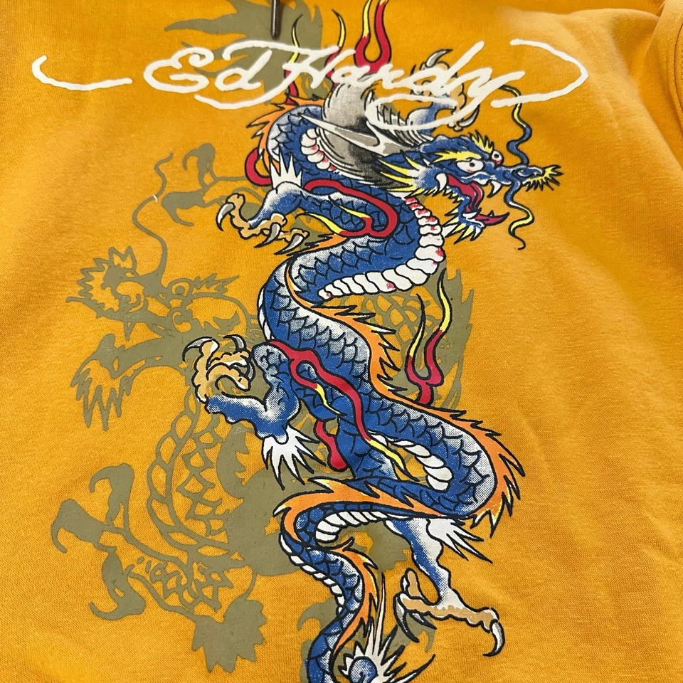 Ed Hardy Japón Dragón Tatuaje Pullover Sudadera con Capucha Amarillo Talla Grande Nuevo con Etiquetas Foto 2 de 4