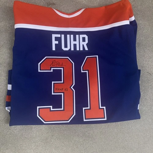 Autographed/Signed GRANT FUHR Edmonton Blue Hockey