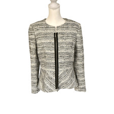 Tahari tweed silver blue zip up blazer new without tags size 8