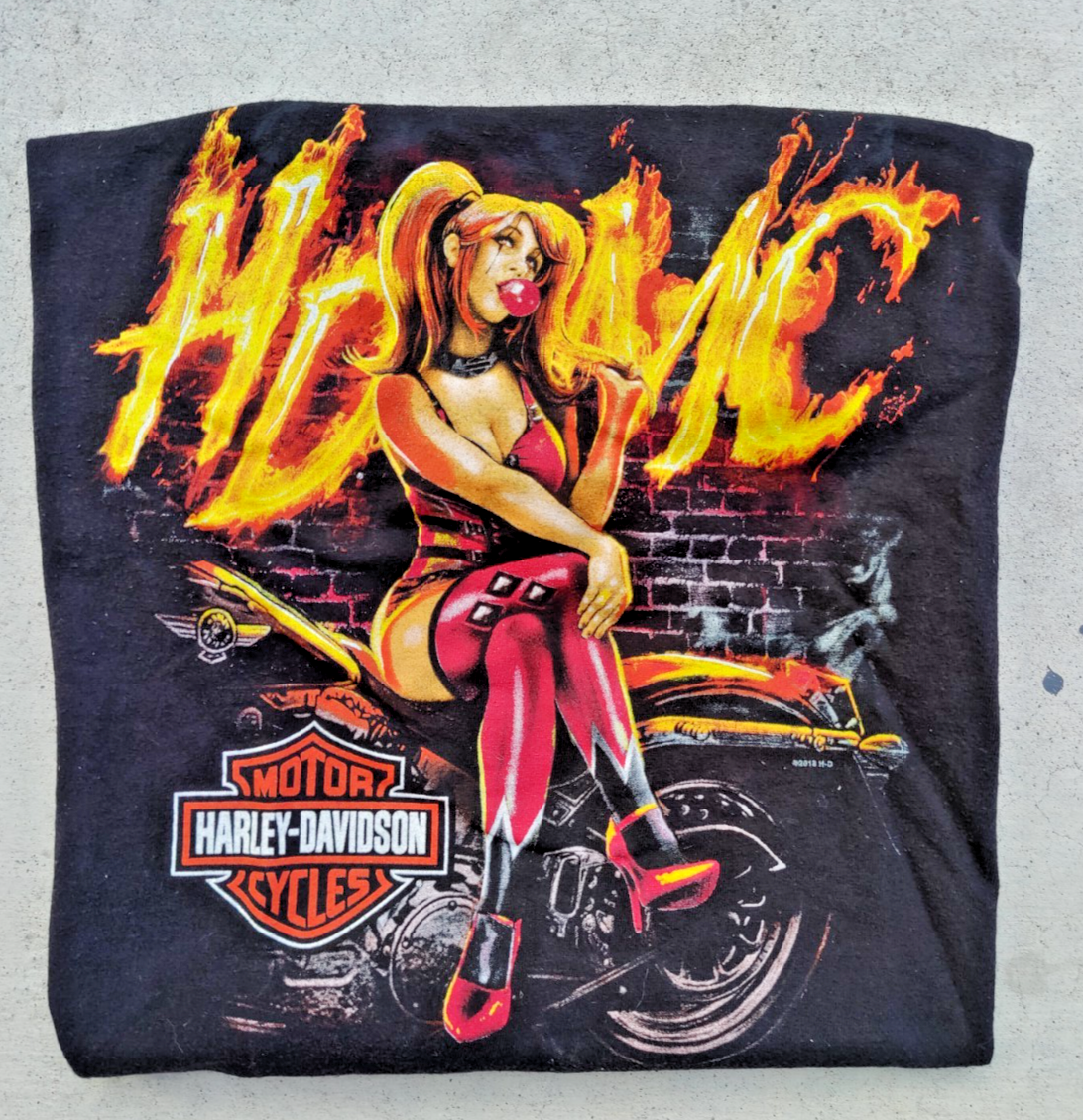 Harley-Davidson Motorcycle Tee Shirt Pinup Girl Graphic Black XL