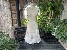 Vintage 1960s White Nylon Pink Floral Appliqu  Ruffled Half Slip