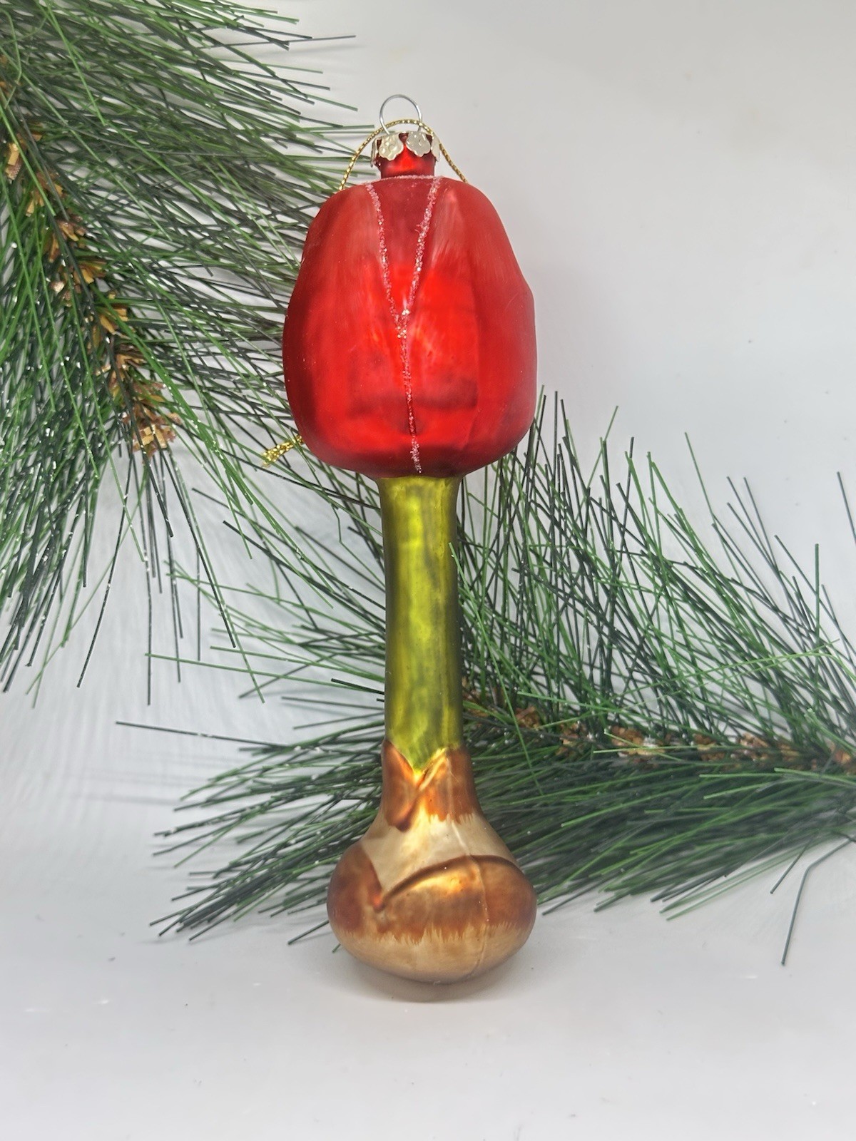 Glass Ornament RED TULIP BULB no maker mark