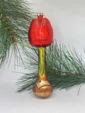 Glass Ornament RED TULIP BULB no maker mark
