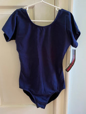 Navy Blue Eurotard Short Sleeve Dance Leotard Child Large 12-14 1043