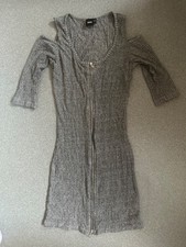 ASOS brand grey ribbed mini jumper dress with front zipper & cold-shoulder cutou