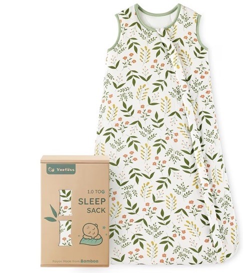 NEW Yoofoss Baby Sleep Sack 0-6M | 100% RAYON BAMBOO 0.5 TOG|Neutral Leaf Print
