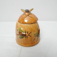 Vintage Honey Pot | Ceramic Beehive Jar with Bees | 1970s Cottagecore Honey Jar