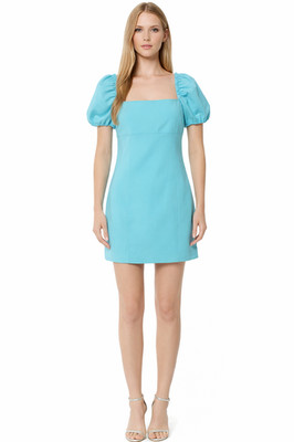 NWT- CINQ À SEPT 'Havana' Puff-Sleeve Stretch-Ponte Mini-Dress, Seaglass -Size 8