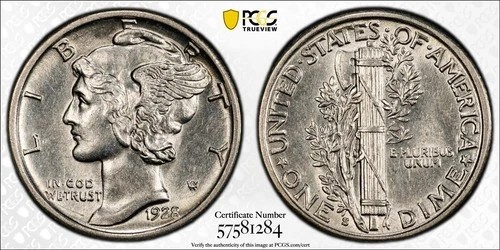 1928-S Mercury Dime AU58 FB