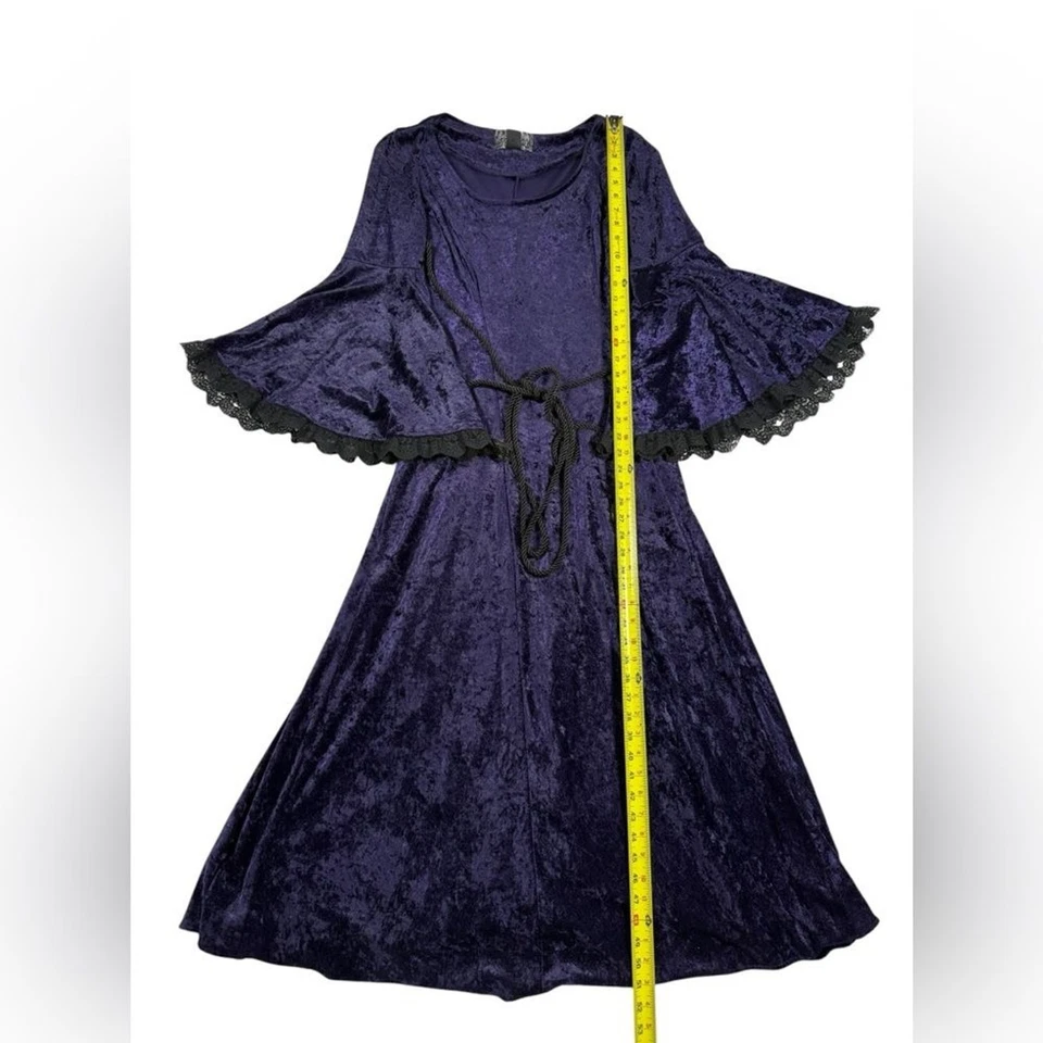 VTG Eternal NYC Purple Crushed Velvet Gothic Witch Dress Sz Large Bell Sleeves - Image 4 of 4