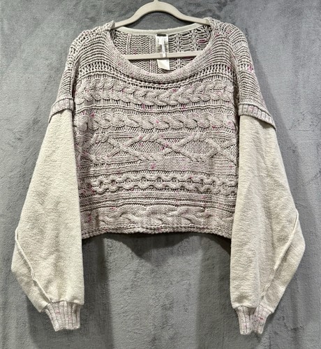 Free People Honey Cable Knit Long Sleeve Sweater Pullover Size M Boho Oversized