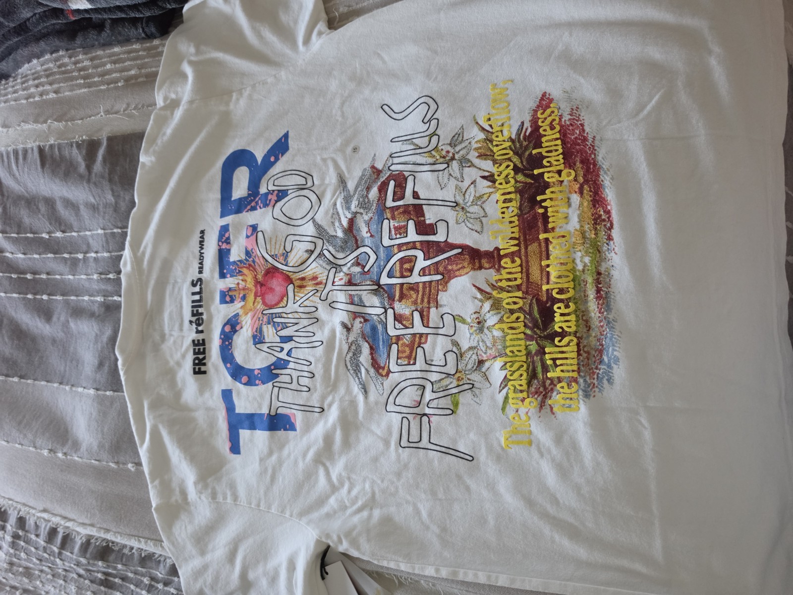 Free Refills Readywear Thunder God White Graphic Print Crew Neck Tee Men L - second product detail image