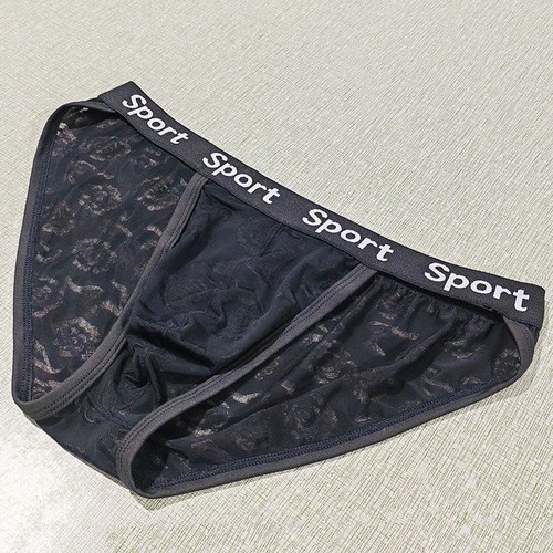 High Cut Rose Jacquard Lace Men's Underwear Breathable Nylon Ice Silk Briefs - Picture 11 of 13