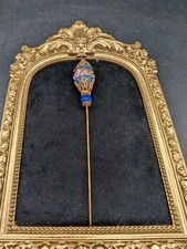 Vintage Bohemian Art Deco Glass Hat Pin Wedding Cake Style Blue