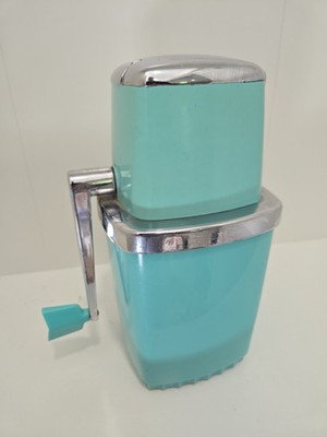 Vintage Swing A Way Ice Crusher Turquoise Aqua Blue Hand Crank Mid Century MCM
