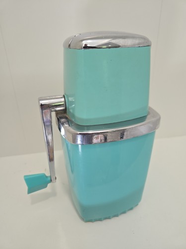 Vintage Swing A Way Ice Crusher Turquoise Aqua Blue Hand Crank Mid Century MCM