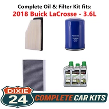 Fits: 2018 Buick LaCrosse 3.6L Complete Cabin, Air & Oil Filter Kit (0W-20)