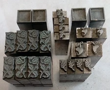 Vintage Lot 24 Lead Letter Printing Antique Press Type Set Blocks Leaves Plants