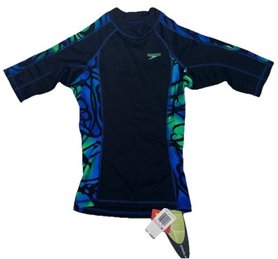 1- Speedo Girl Rash Top Printed Short Sleeve Swim Shirt Size 6 Upf50+ NewW/Tagas