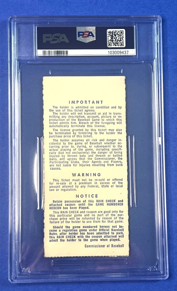 1973 World Series Game 4 Baseball Ticket NY Mets vs A's Reggie Jackson PSA 4 - Image 2 of 2