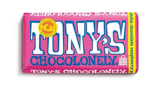 Tony`S Chocolonely White Choco Raspberry Popping Candy Bar 6.35 Oz Pack Of 4