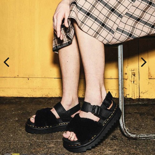 Women's Shoes Dr. Martens VOSS II FLUFFY Faux Fur Leather Sandals 7 BLACK |  eBay