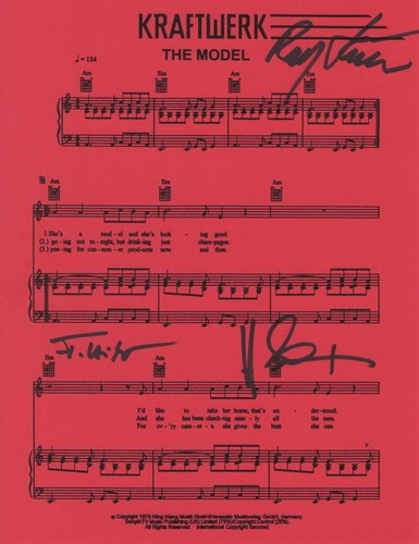 KRAFTWERK SIGNED AUTOGRAPH MODEL SHEET MUSIC - RALF HUTTER FRITZ HILPERT +1 JSA - 第 1/2 張圖片