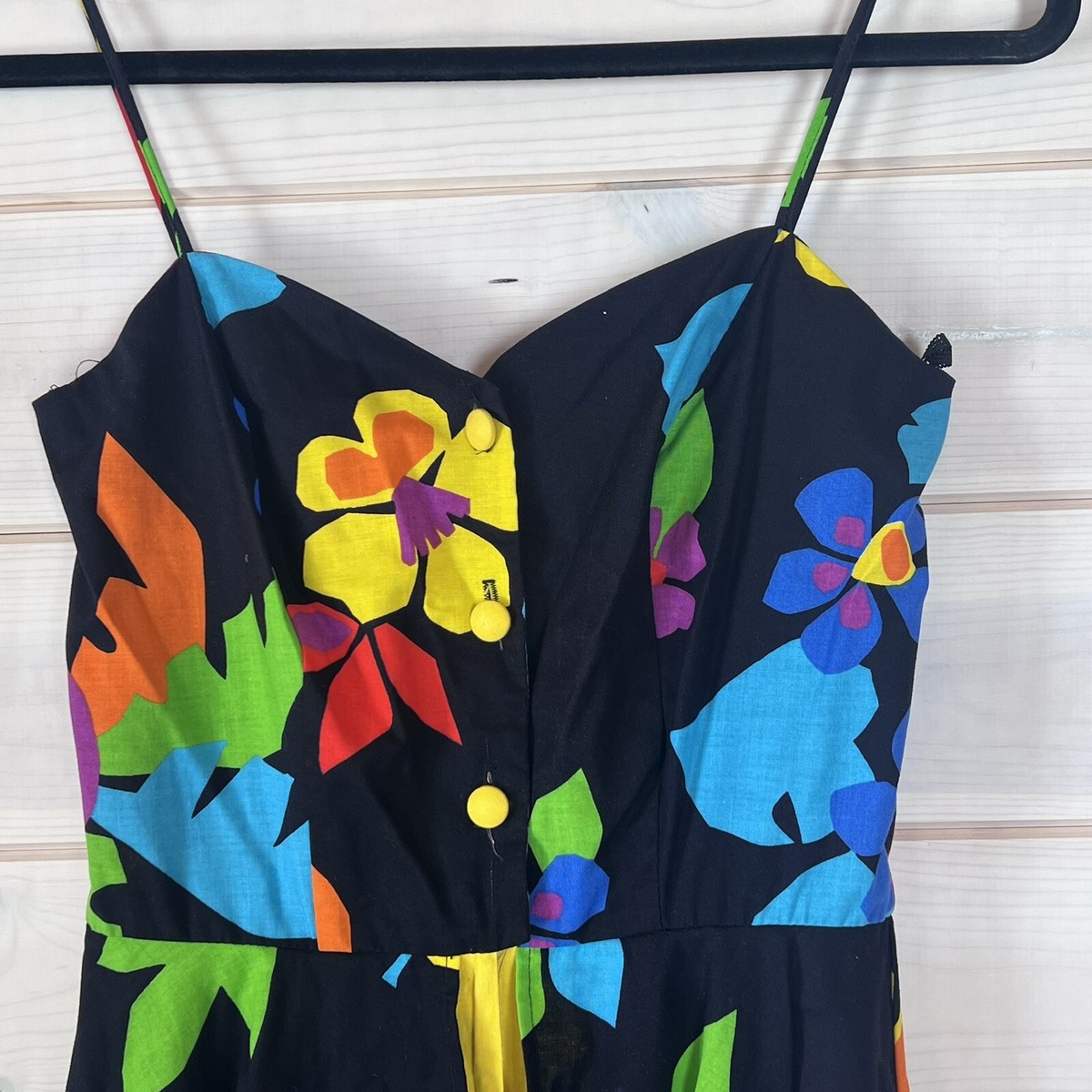 Vintage 80's Absolutely! Sexy Black Bright Color Flower Mini
