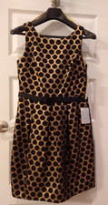 NWT Eliza J Women's Polka Dot Cocktail Party Dress Gold Black Size 8P