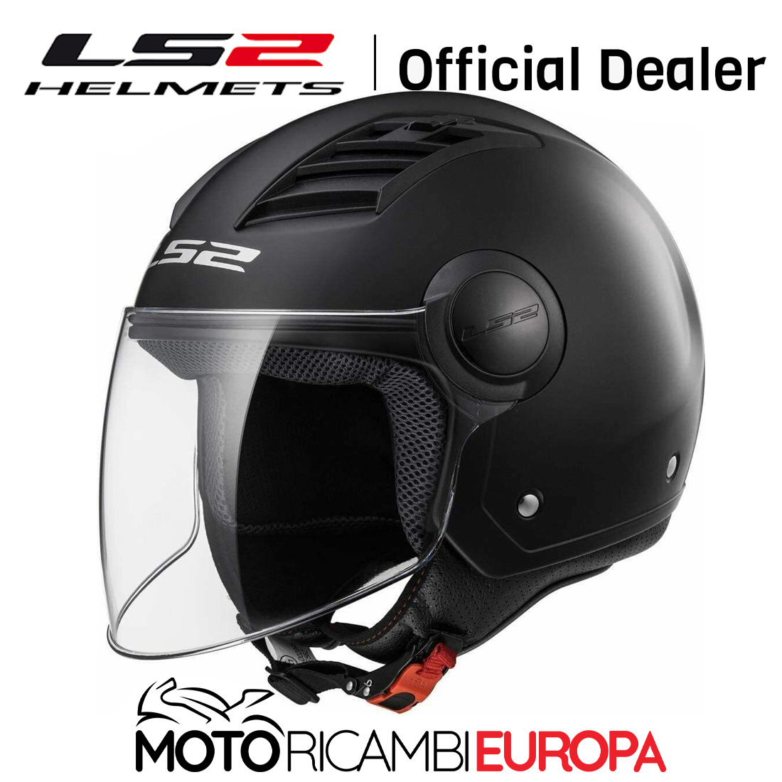 CASCO JET LS2 OF562 AIRFLOW SOLID NERO OPACO INTERNO REMOVIBILE PRESE D'ARIA