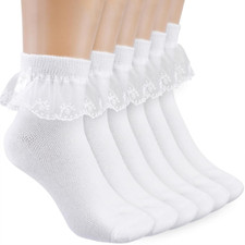 3 Pack Girls Frilly Socks White Frilly Socks with Bows White Lace Ankle Socks Th