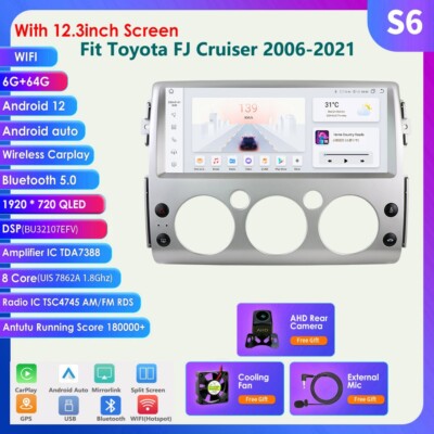 For Toyota Fj Cruiser 12.3''Car Stereo Carplay GPS Radio Android 12 6+64G FM RDS