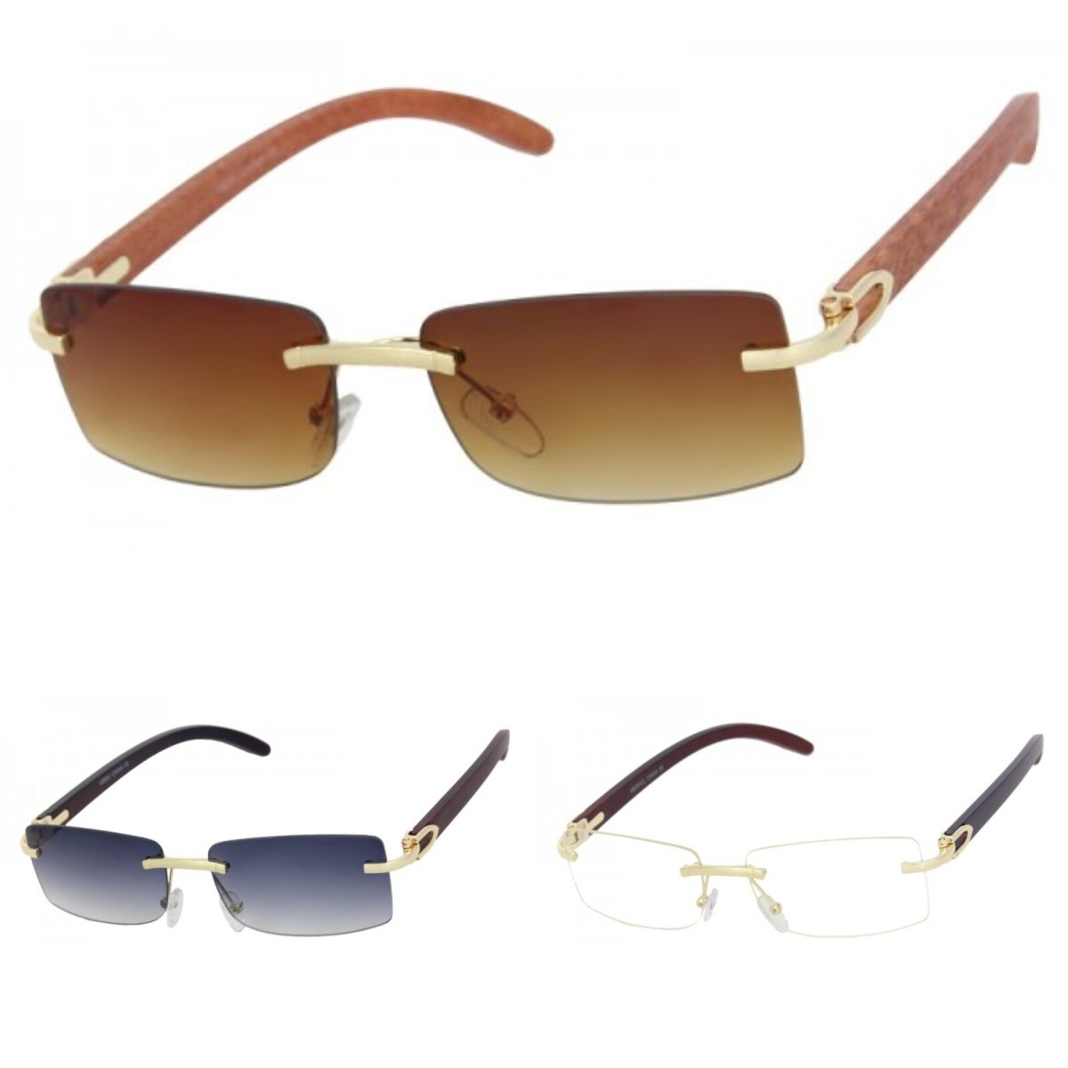 Gold and Brown Minimalist Sunglasses with Rectangular Lenses Brown/Gold Classic Rectangle Rimless Gradient Sunglasses  main image 2