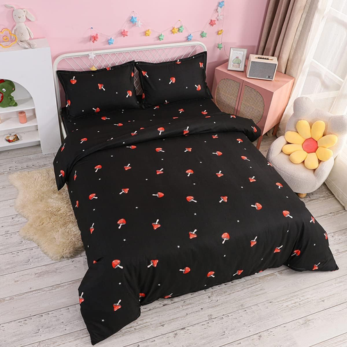 Mushroom Bedding Set Full Girls Cute Mushrooms Decor Duvet Cover Reversible Kaw - Picture 3 of 12