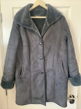 Gabriella Vincenza Grey Faux Suede Coat 14 L Fur Vintage Retro Mid Length Vgc