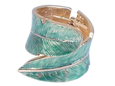 US Autumn Double Leaf Blue Enamel Textured Life Boho Bangle Bracelet Fashion