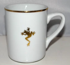 TUXTON White Porcelain Cup Mug GOLD FROG Golden Rim 7oz. Quirky Rare!