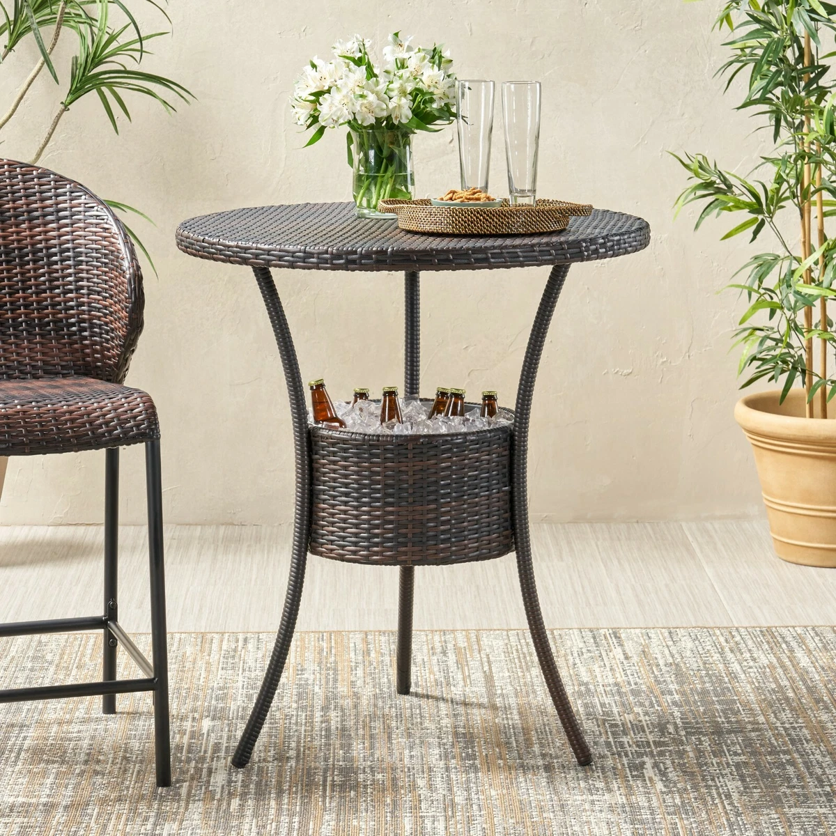 Tampa Bay Outdoor Circular Multi Brown Wicker Dining Table with