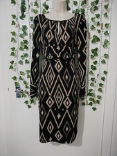 Untold black brown longsleeve bodycon ethnic ikat print dress size UK 10