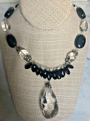 Statement-Halskette Barse 925 Sterling Silber farblos Jadeit & schwarzer Onyx